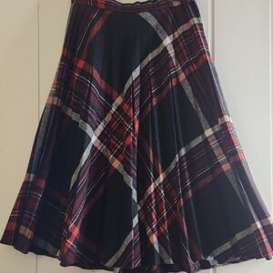 Plaid A-Line Skirt - Red and Black. Vintage Wool Academia Midi Skirt